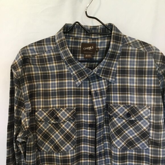 O'Neill Men's Long Sleeve Button Front Cotton Blend Dress Shirt Sz XL Blue Plaid - Picture 3 of 8